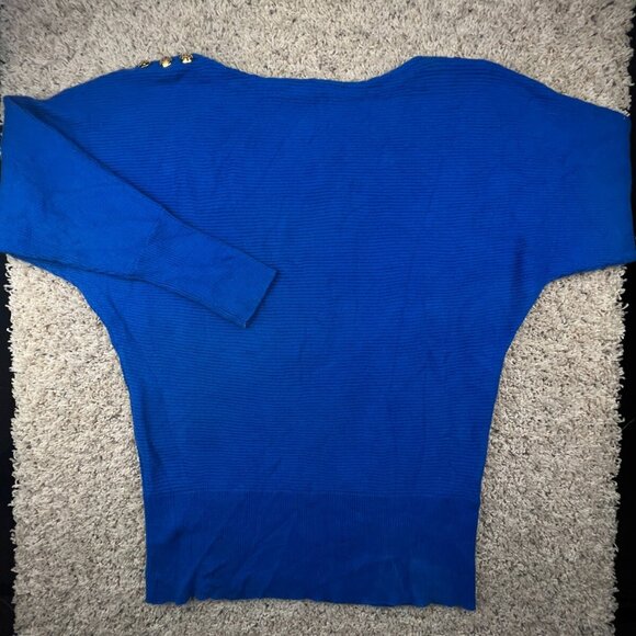 Lauren Ralph Lauren Womens Sweater Medium Blue Gold Accent Cotton Nylon Ribbed - Picture 1 of 16